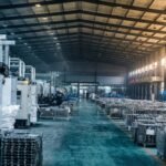 The panoramic view shows the grand scale of the factory and the neat production lines.