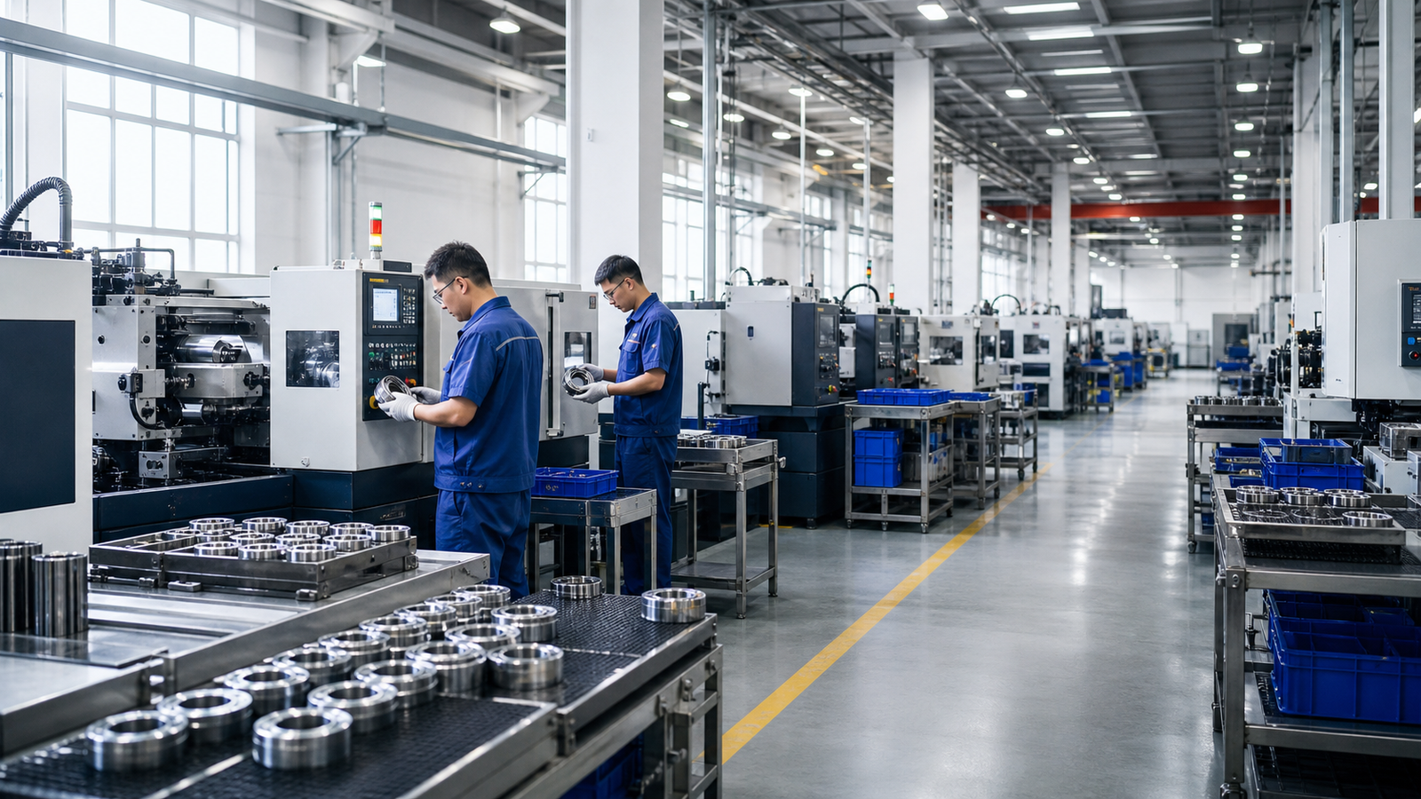 About Us 1 Huayuan Bearing production line with CNC machines and wheel hub bearing components