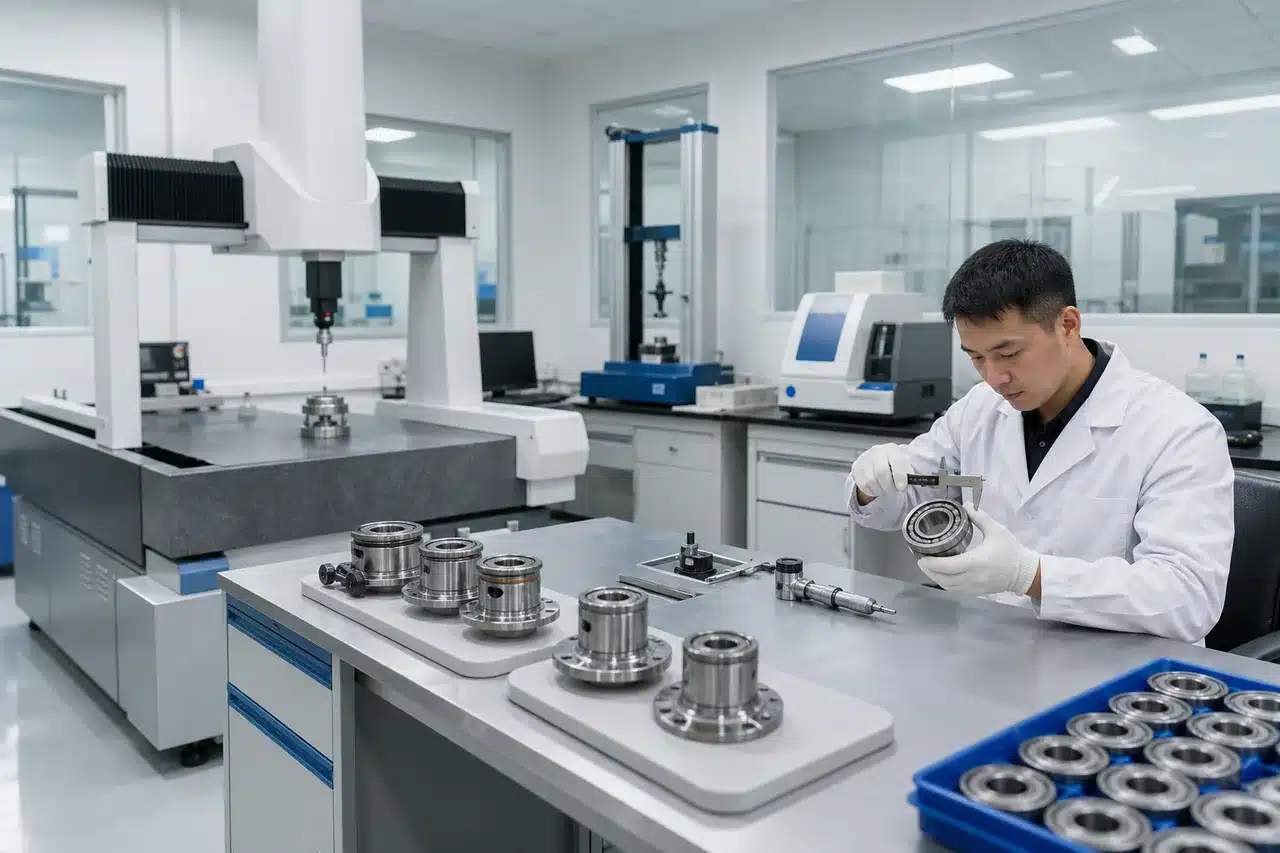 Huayuan Bearing quality control laboratory inspecting wheel hub bearings