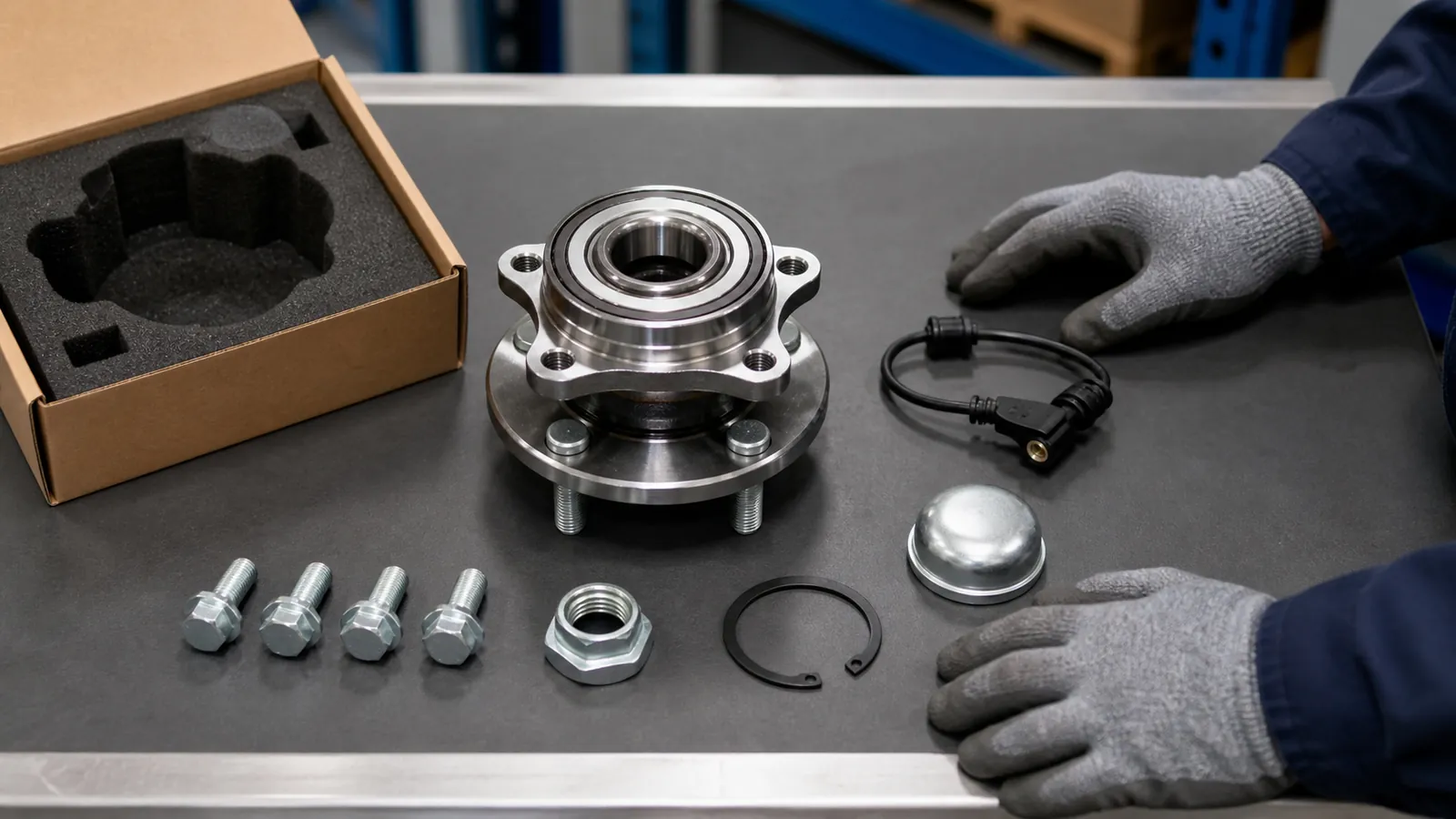 Wheel hub assembly and kit hardware arranged for BOM verification