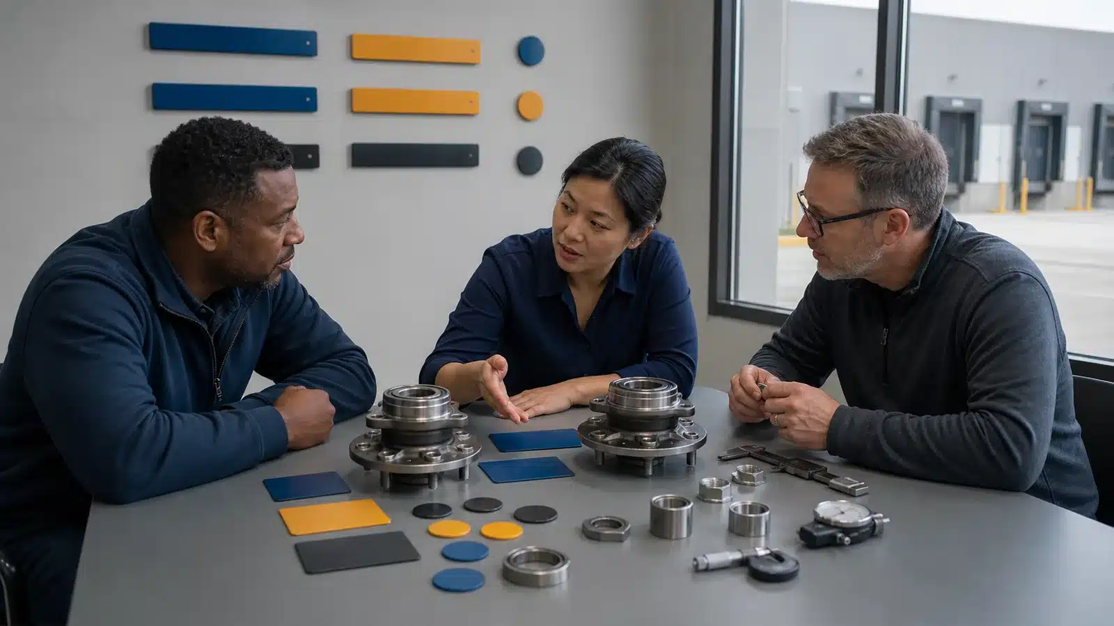 Distributor procurement team reviewing wheel hub supplier KPI evidence and exceptions